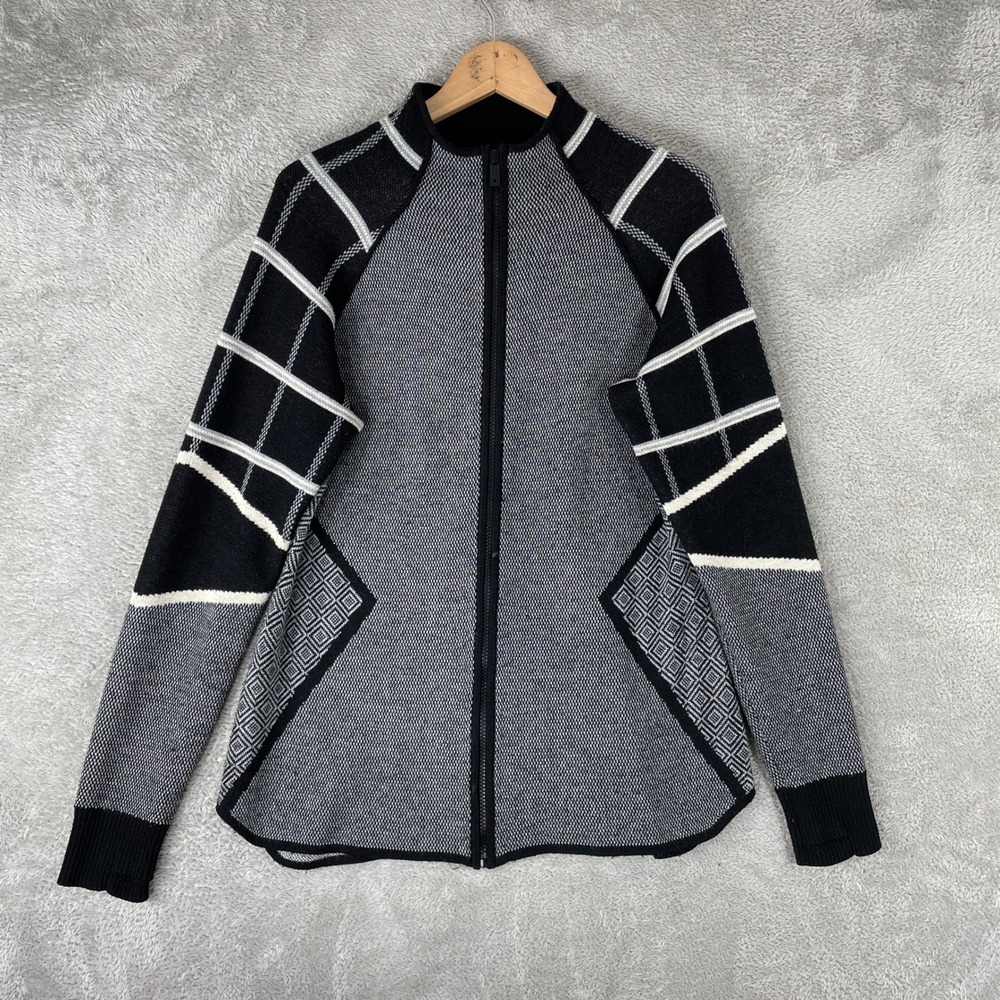 Smartwool Dacono Ski Sweater Womens XL Gray Geometric Merino Wool Blend Full Zip